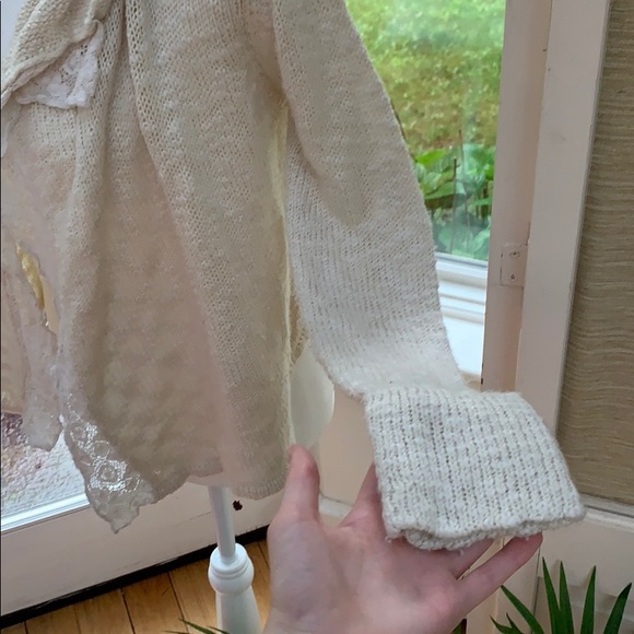 Lucky Brand Ivory Lacy Cardigan, Open Front Cardigan Sweater, Boho Cardigan - Picture 8 of 12